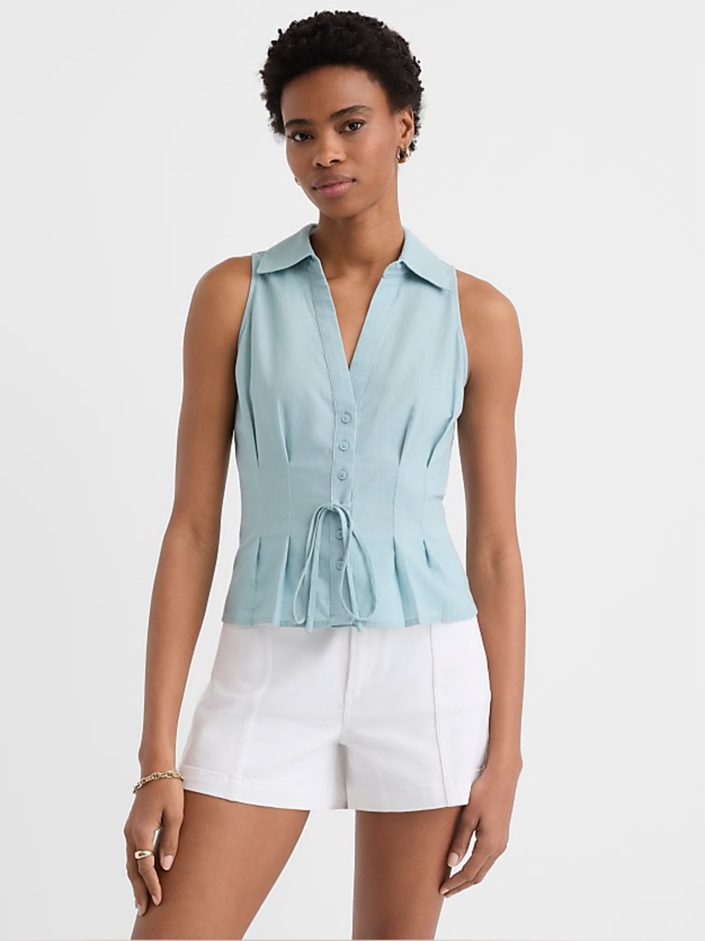 Loft Pleated Linen Cotton Vest Top in Smokey Opal